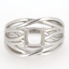 Sterling silver semi mount ring setting with cushion space, contemporary design, ideal for custom gemstone placement.