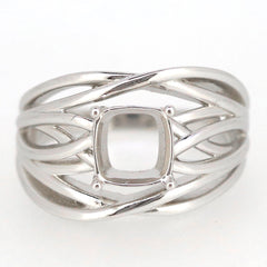 Custom sterling silver semi mount ring setting featuring a cushion-shaped vacant center and contemporary design.