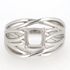 Sterling Silver Semi Mount Ring Setting with Cushion CU 7x7 design, elegant contemporary style, make to order.