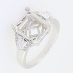 Sterling Silver semi mount ring setting for Emerald 11x9mm with White Topaz accents, custom made to order.