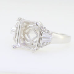 Sterling silver semi mount ring setting for 11x9mm emerald with white topaz accents, handcrafted, made to order.