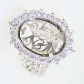 Sterling Silver Semi Mount Ring Setting for Oval Gemstone, 25x18mm, 6 prongs for moissanite, intricate design.