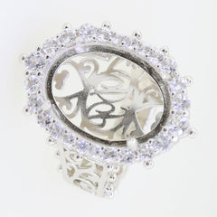 Sterling Silver Semi Mount Ring Setting for Oval Gemstone, 25x18mm, 6 prongs for moissanite, intricate design.