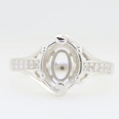 Sterling Silver Semi Mount Ring Setting for 10x8mm oval gemstone with White Topaz accents, custom made design.