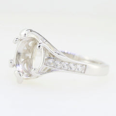 Sterling Silver Semi Mount Ring Setting featuring White Topaz, designed for 10x8mm oval gemstones.