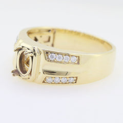 Men's gold ring setting featuring a central stone mount with diamond accents on band.