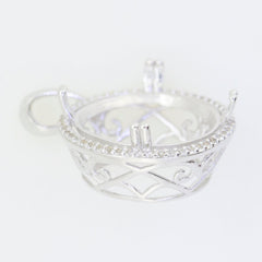 Sterling Silver Semi Mount Pendant Setting featuring intricate design, ideal for showcasing a round gemstone.