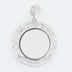 Sterling silver semi mount pendant setting, round 18x18mm, designed for white topaz gemstone display.