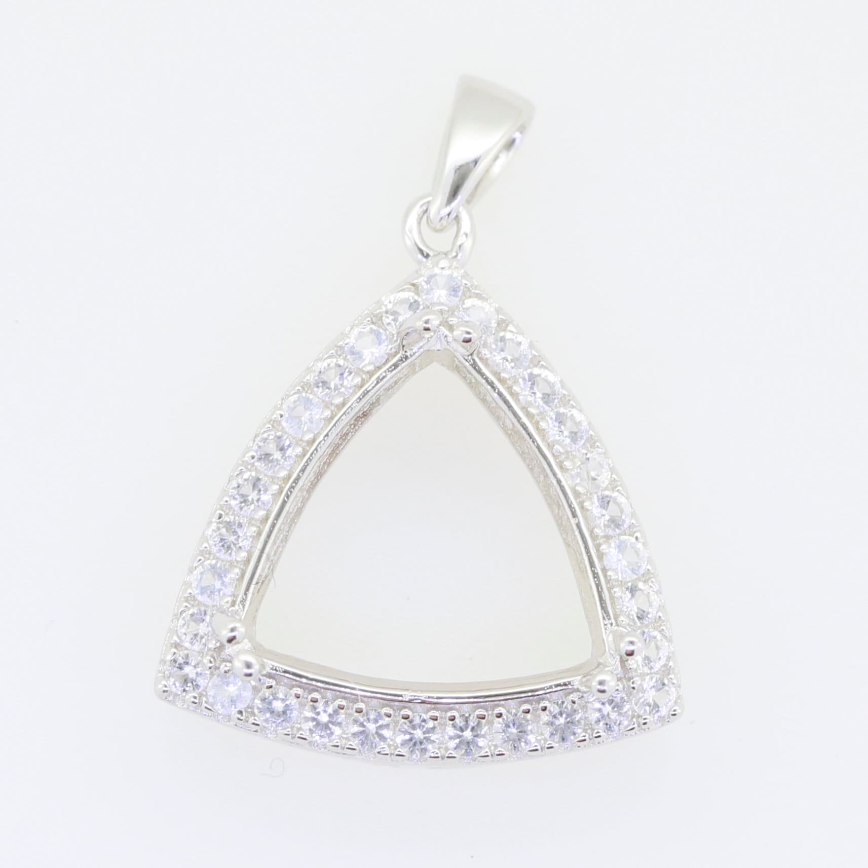 Sterling Silver Semi Mount Pendant Setting with White Topaz, Trillion Shape 13x13mm, custom made to order