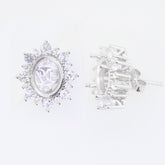 Sterling silver semi mount earrings setting with oval white topaz and intricate design, made to order for custom sizes.