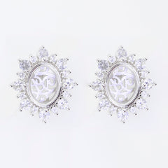 Sterling Silver Semi Mount Earrings Setting with White Topaz, 10x8mm Oval, custom-made, elegant jewelry design.