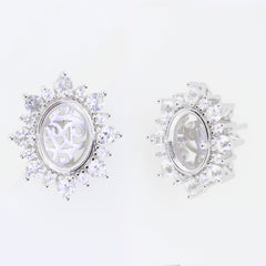 Sterling silver semi mount earrings setting featuring oval 10x8mm with white topaz gemstones, custom made to order.