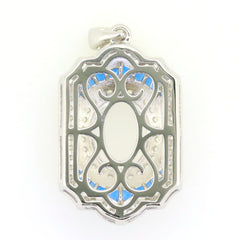Sterling Silver Semi Mount Pendant Setting with intricate design for oval gemstone and baguette Corundum or White Topaz.