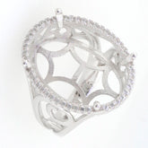 Sterling Silver Semi Mount Ring Setting with oval halo design for White Topaz gemstones, customizable sizes available
