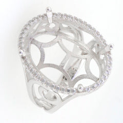 Sterling Silver Semi Mount Ring Setting with oval halo design for White Topaz gemstones, customizable sizes available