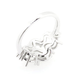 Sterling Silver semi mount ring setting for oval stones, featuring intricate design, ideal for custom gemstones.