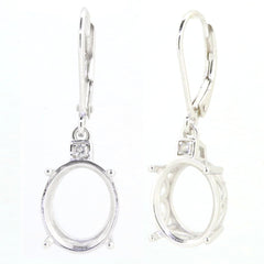 Sterling Silver Semi Mount Earrings Setting with oval 12x10mm space for gemstones, featuring white topaz accents.