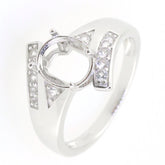 Sterling Silver Semi Mount Ring Setting with White Topaz, designed for a 10x8mm oval gemstone.