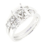 Sterling Silver Semi Mount Ring Setting with White Topaz gemstones for Emerald OCT 9x7mm, custom engagement piece.