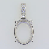 Sterling Silver Oval Semi Mount Pendant Setting with White Topaz, 16x12mm, customizable design for gemstone settings.