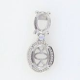 Sterling Silver Semi Mount Pendant Setting for Oval Stones with White Topaz, customizable sizes available.