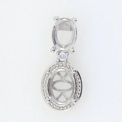 Sterling Silver Semi Mount Pendant Setting for Oval Stones with White Topaz, customizable sizes available.