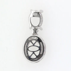 Sterling Silver Semi Mount Pendant Setting for Oval Gemstones with White Topaz, customizable to various sizes.