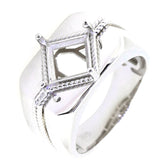 Men's sterling silver semi mount ring setting for 7x7mm princess cut gemstone display.