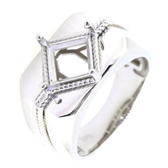 Men's sterling silver semi mount ring setting for 7x7mm princess cut gemstone display.