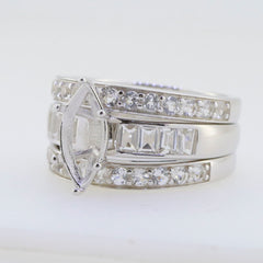 Sterling Silver Semi Mount Ring Setting with Marquise and Princess Cut Stones, ideal for wedding or engagement.