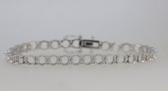 Sterling silver semi mount tennis bracelet setting with round 5x5mm stone openings and stainless steel tongue clasp.
