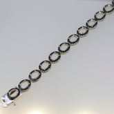 Sterling Silver Semi Mount Tennis Bracelet Setting with Black Spinel and Oval Halo, elegant and customizable design.