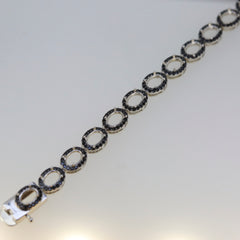 Sterling Silver Semi Mount Tennis Bracelet Setting with Black Spinel and Oval Halo, elegant and customizable design.