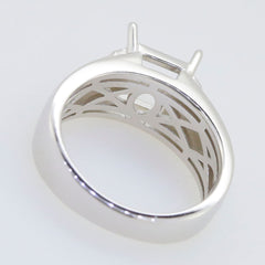 Sterling silver semi mount ring setting showing the intricate design and square gemstone holder for 8x8mm emerald.