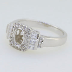 Sterling Silver Semi Mount Ring Setting with Halo and White Topaz Accent, 7x5mm Oval Gemstone Placeholder