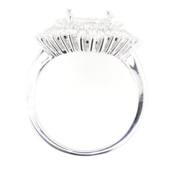 Sterling silver semi mount ring setting with cushion halo for custom gemstone placement and white topaz accents.