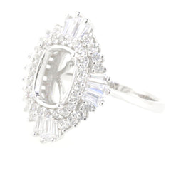 Sterling Silver Semi Mount Ring Setting with Halo and White Topaz Accents, Cushion-shaped for Custom Gemstone.