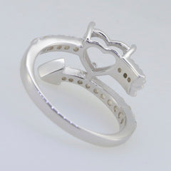 Sterling Silver Semi Mount Ring Setting with Heart Design and White Topaz Accent, 8x8mm Bypass Style