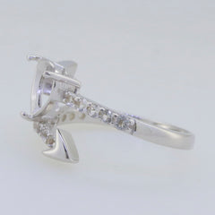 Sterling silver semi-mount bypass ring setting with white topaz accent, 8x8mm gemstone placeholder.