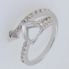 Sterling Silver semi mount ring setting with heart and love design, featuring white topaz accents. Stylish bypass style.