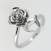 Sterling Silver Semi Mount Floral Bypass Ring Setting with Heart Design, 8x8mm gemstone placeholder.