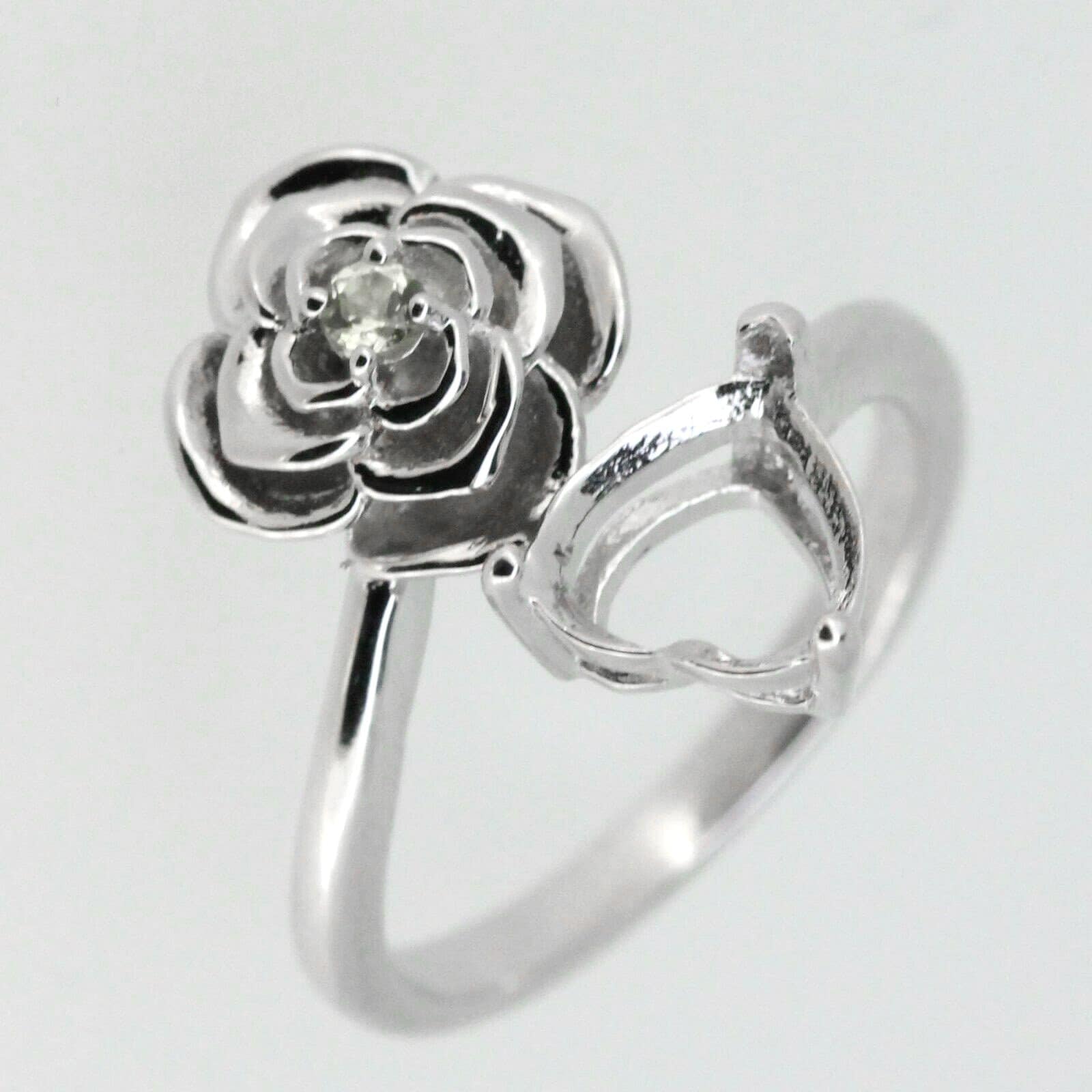 Sterling Silver Semi Mount Ring Setting with Floral Design and Heart for 10x10mm Gemstone, made to order