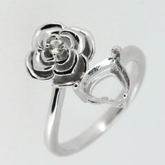 Sterling Silver Semi Mount Ring Setting with Floral Design and Heart for 10x10mm Gemstone, made to order