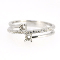 Sterling silver semi mount ring setting with round RD 3.5mm and white topaz accent, made to order, elegant design.