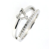 Sterling Silver Semi Mount Ring Setting with Heart Design and White Topaz Accents, perfect for customizable gemstone options.