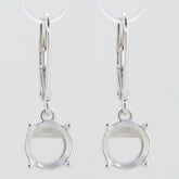Sterling Silver Semi Mount Dangle Earrings Setting for 8x8mm gemstones, featuring leverback closure.