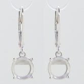 Custom sterling silver semi mount earrings setting for 6x6mm round stones with dangle leverback design.