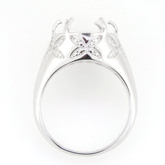 Sterling Silver Semi Mount Ring Setting with floral design, holds an oval gemstone, made to order, customizable sizes.