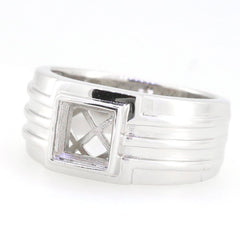 Men's sterling silver semi mount ring setting featuring a square princess cut centerpiece, ideal for custom gemstone placement.