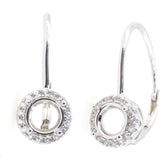 Sterling Silver Semi Mount Earrings Setting featuring round white topaz gemstones in dangle leverback design.